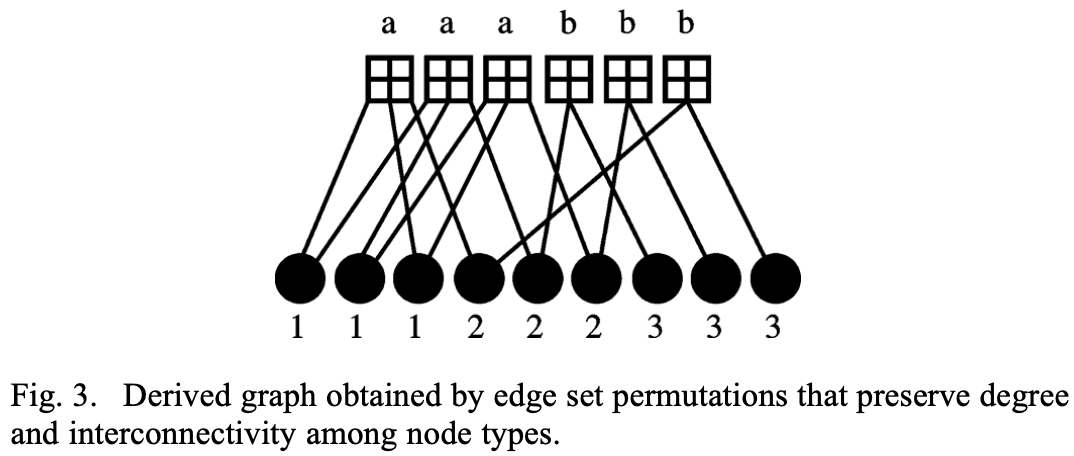 Derived graph obtained by edge set permutations that preserve degree and interconnectivity among node types.